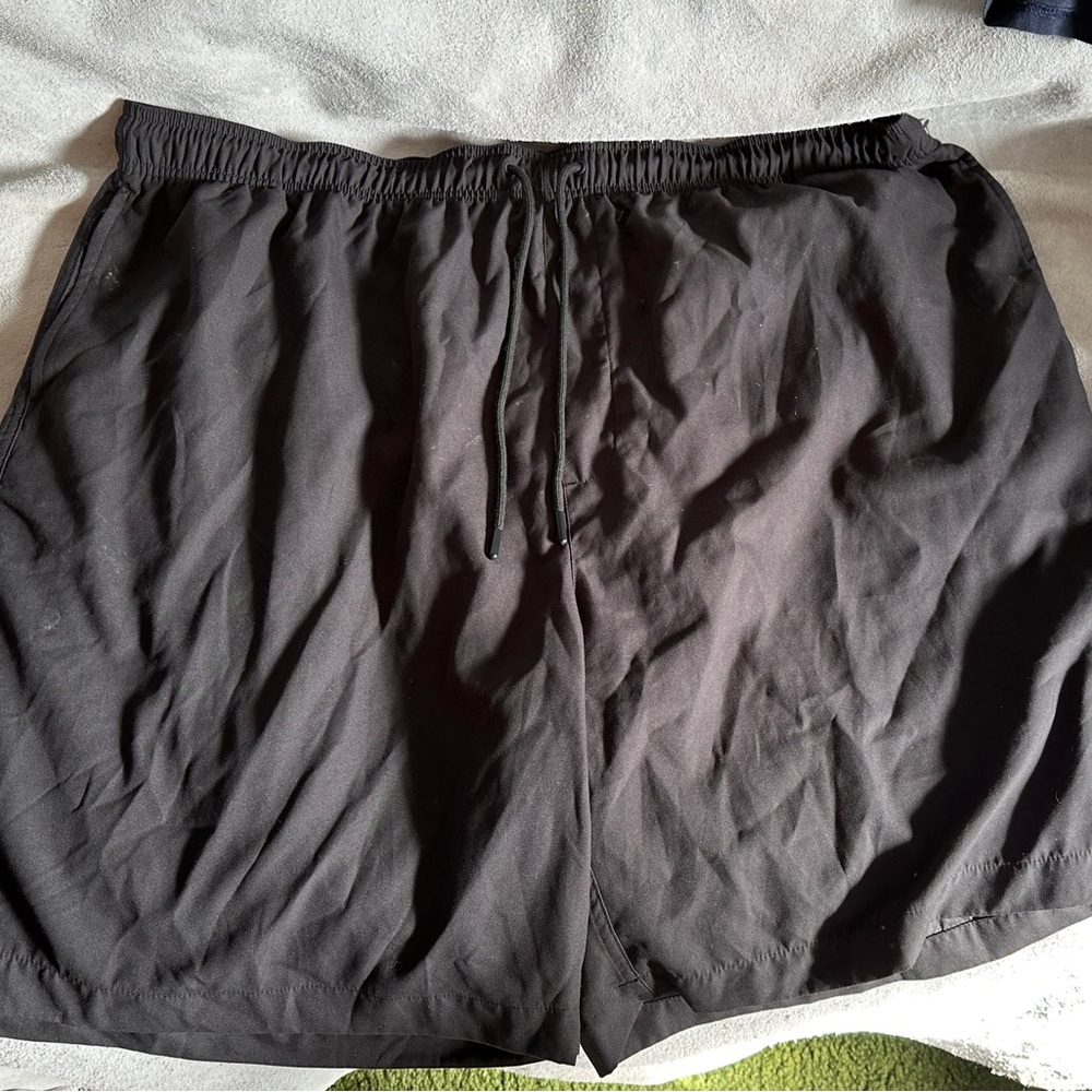Solid Black Elastic Drawstring Swim Shorts, Men’s 2XL